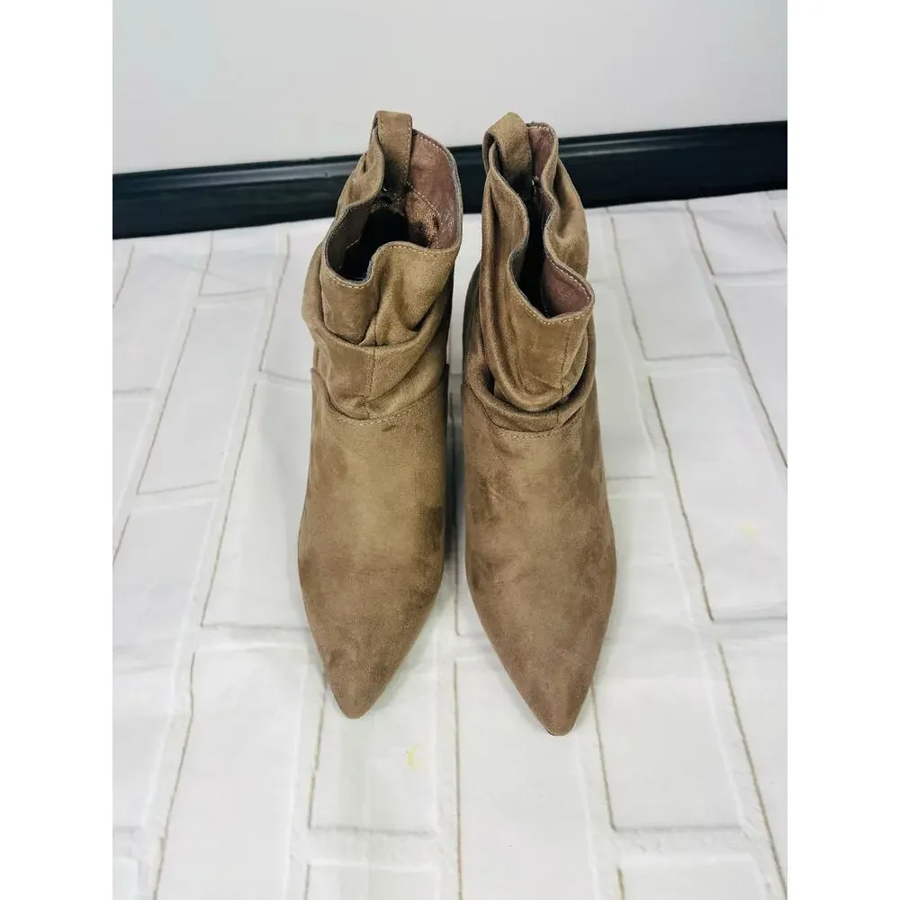 Liliana tan suede pointed toe heeled boots size 8.5